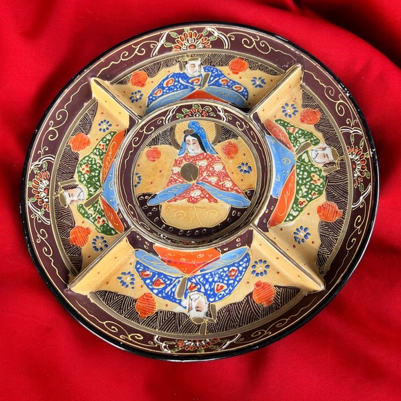 Vintage Japanese Satsuma Pottery Divided Serving Plate Geisha Platter - Picture 10 of 17